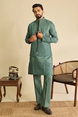 Detailed Embroidery on Premium Sage Green Viscose Silk Koti