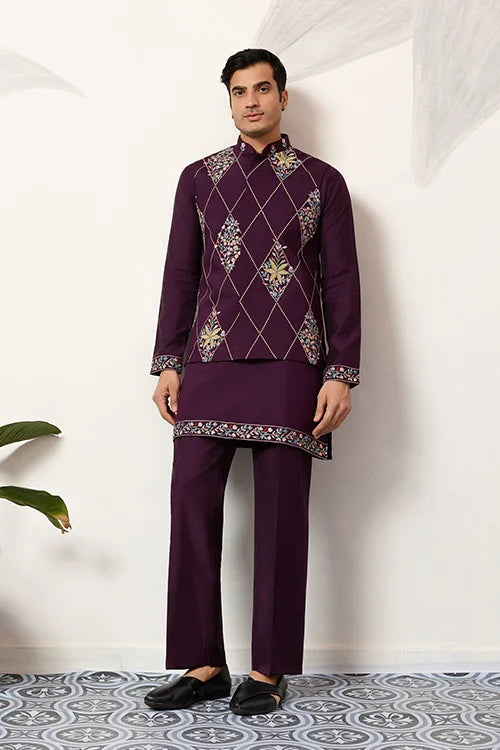 Purple Koti Kurta Pajama Set