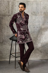 Close-Up of Embroidery on Purple Japanese Fabric Kurta