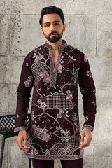 Front View of Ethnic Special Purple Japanese Fabric Embroidered Kurta for Men