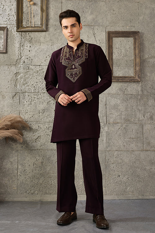 Designer Wear Purple Japanese Fabric Kurta for Men
