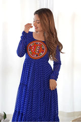 Laheriya Print Anarkali Gown in Royal Blue for Garba Nights