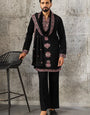 Royal Black Japanese Fabric Embroidered Kurta Dupatta Set for Mens Wear