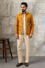 Detailed Mirror Embroidery on Royal Mustard Men's Bomber Jacket