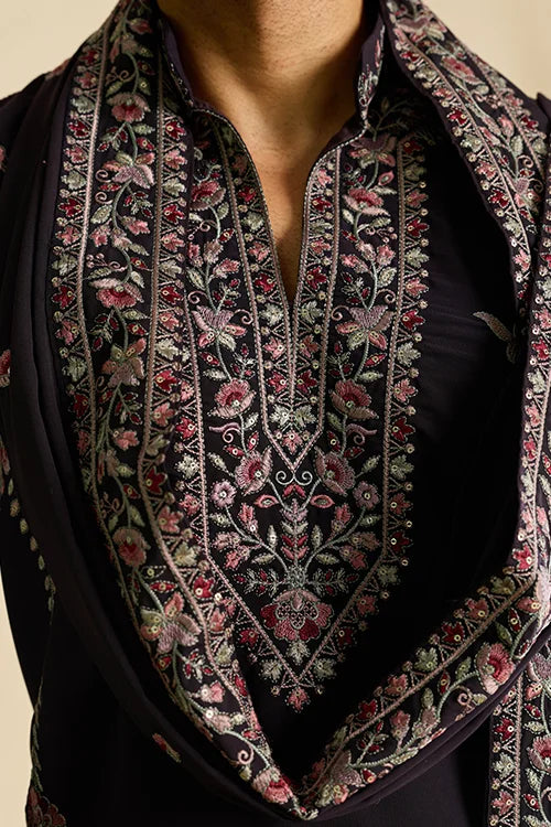 Close-Up of Royal Purple Japanese Fabric Kurta with Dupatta