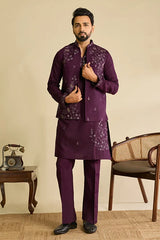 Close-Up of Mirror Work on Royal Purple Koti Kurta Set