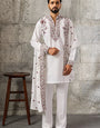 Royal White Japanese Fabric Embroidered Kurta Dupatta Set for Mens Wear