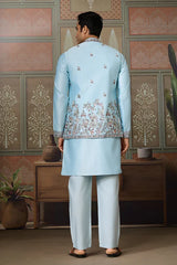 Sky Color Silk Kurta for Men
