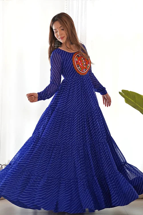 Royal Blue Georgette Anarkali Gown Perfect for Navratri Festivities