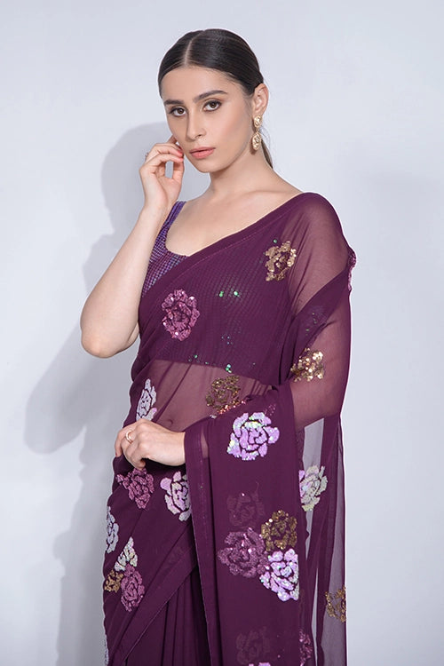 Wine georgette saree
