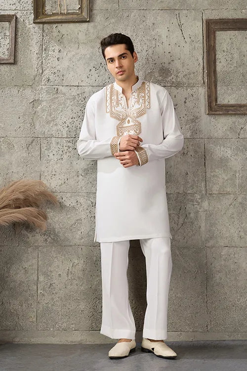 White Japanese Fabric Exclusive Kurta for Mens Wear