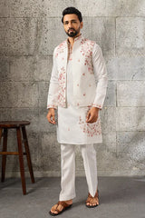 Close-Up of Mirror Work on Premium Designer White Koti Kurta Set