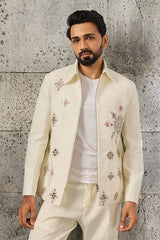 Detailed Mirror Embroidery on Exclusive White Men's Bomber Jacket