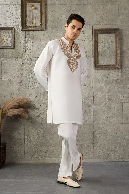White Japanese Fabric Exclusive Kurta for Mens Wear