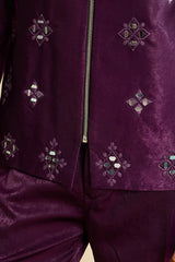 Detailed Embroidery and Mirror Work on Trending Designer Wine Men's Bomber Jacket