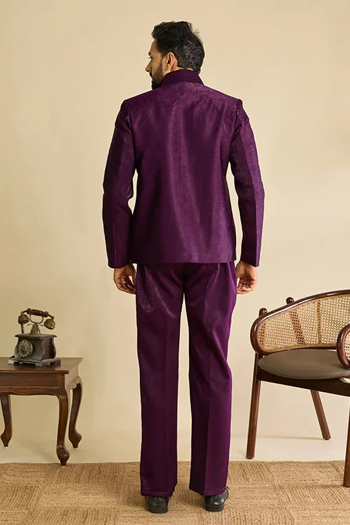 Back View of Trending Designer Wine Mirror Work Men's Bomber Jacket