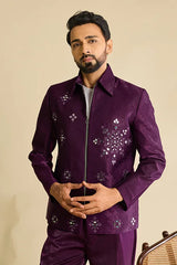 Front View of Trending Designer Wine Mirror Work Men's Bomber Jacket