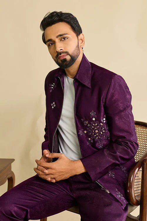 Trending Wine Ethnic Bomber Jacket for Men