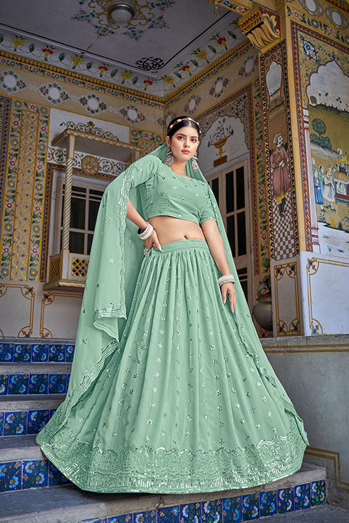 Any Special Occasion Beautiful Pista Green Embroidered Lehenga Choli 152.3