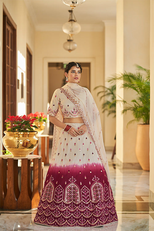 Beige Sequins Embroidered Lehenga Choli