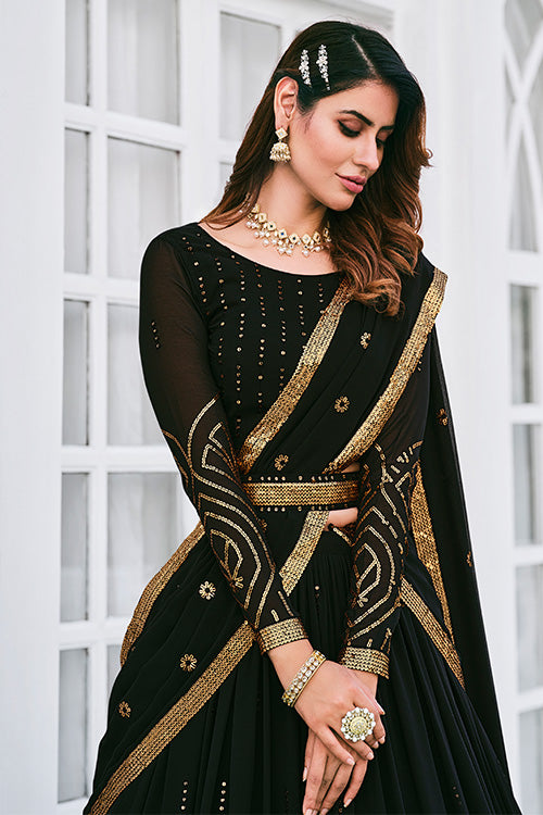 Black Designer Exclusive Traditional Wedding Wear Lehenga Choli Collection 164