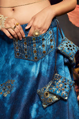 Blue Lehenga Choli with Mirror Work