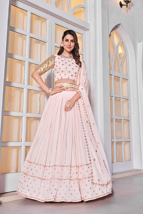 Exclusive Designer Pink Georgette Embroidered Work Lehenga Choli Collection