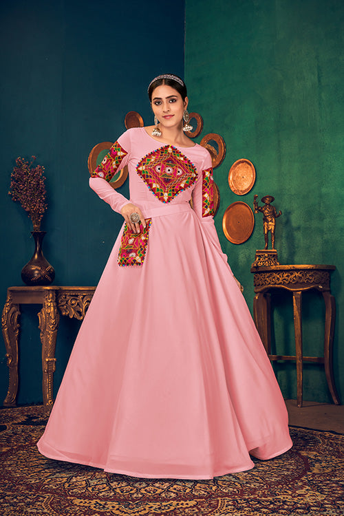 Georgette Embroidered Mirror Work Gown