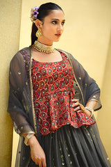 Grey Lehenga Choli with Ready to Wear