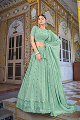 Pista Green Embroidered Lehenga Choli