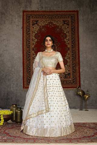 Traditional Indian Bridal Style Net Embroidered White Lehenga Choli 122
